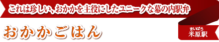 これは珍しい、おかかを主役にしたユニークな幕の内駅弁
おかかごはん
米原（まいばら）駅
