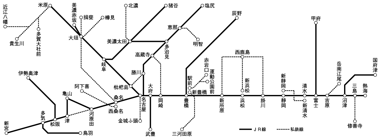 JR東海＆16私鉄 乗り鉄☆たびきっぷのフリーエリア