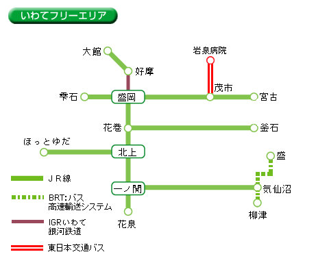 いわてホリデーパスのフリーエリア