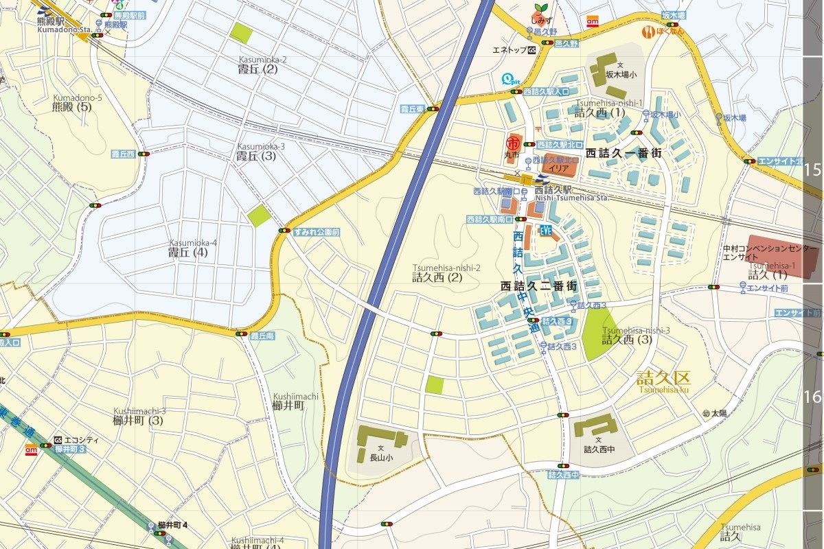 地図の西側に位置する「詰久」。区の名前にもなっている。