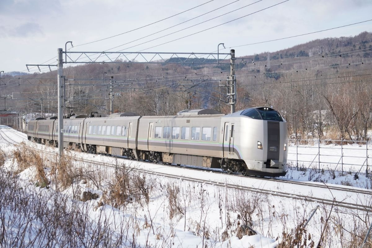 雪を走る白色の列車