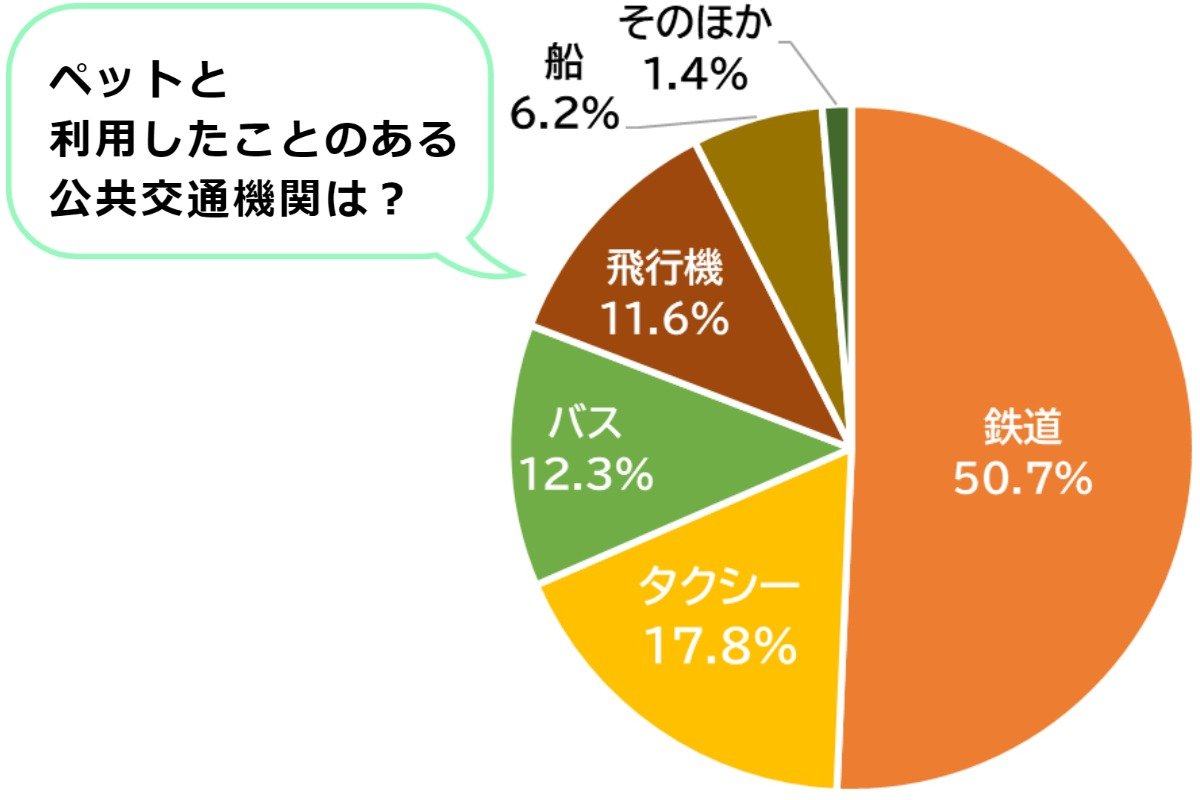 鉄道50.7％、タクシー17.8%、バス12.3%、飛行機11.6%、船6.2%、そのほか1.4%