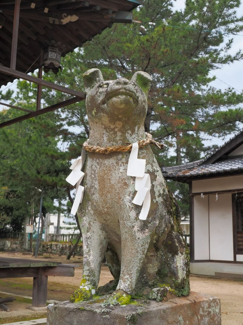 社殿前の狛犬は香川県では唯一のニホンオオカミ