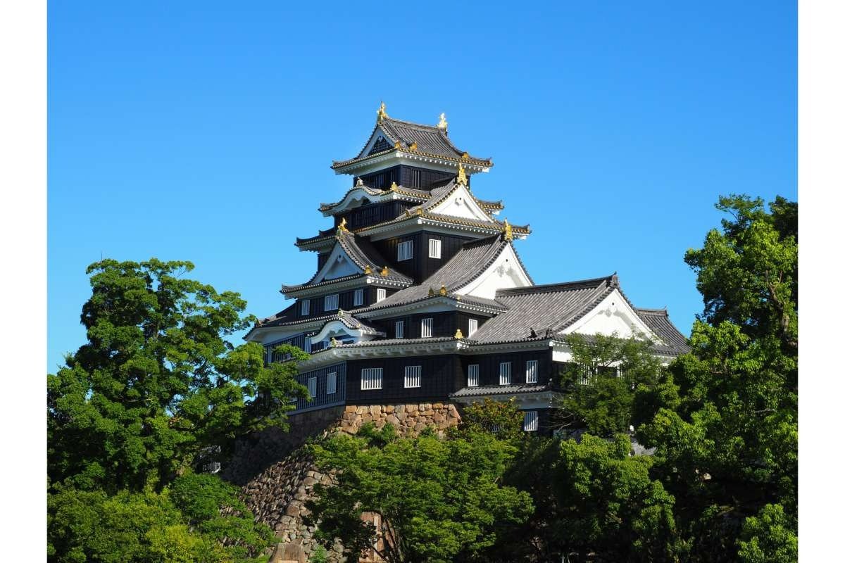 北側から望む不等辺五角形の天守