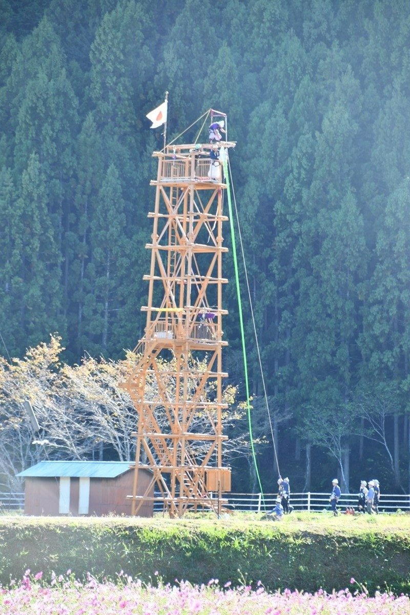 発射台への設置も龍勢連が手作業で行ないます