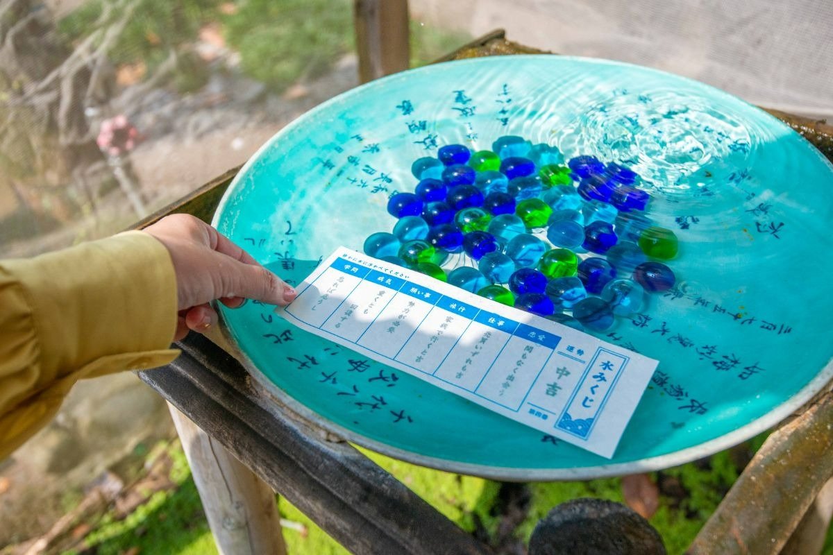 「水みくじ」200円。水に浸すと文字が浮かび上がります
