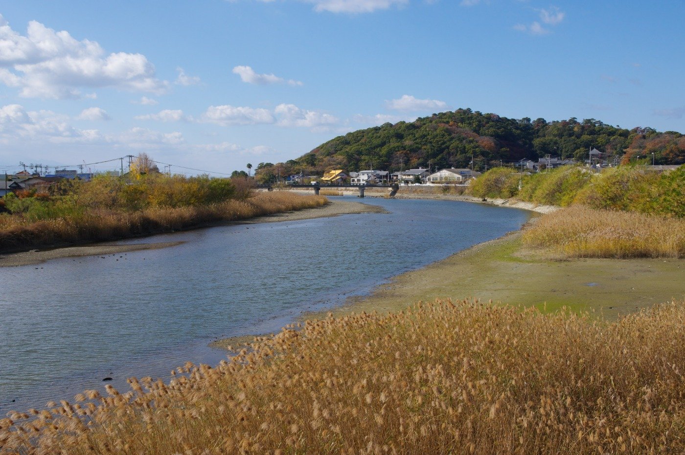 財田川。ここから約2.1キロで瀬戸内海