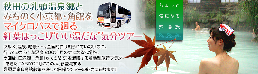 秋田の乳頭温泉郷とみちのく小京都・角館をマイクロバスで廻る紅葉ほっこり“いい湯だな”気分ツアー