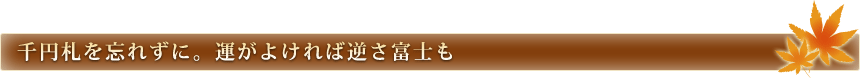 千円札を忘れずに。運がよければ逆さ富士も