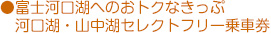 ●富士河口湖へのおトクなきっぷ
河口湖・山中湖セレクトフリー乗車券