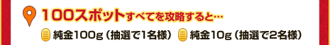 100スポットすべてを攻略すると… [純金100g（抽選で1名様）・純金10g（抽選で2名様）]