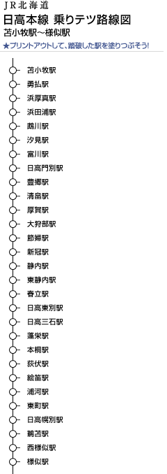 日高本線 乗りテツ路線図 ★プリントアウトして、踏破した駅を塗りつぶそう！