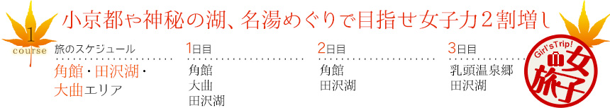 コース1｜小京都や神秘の湖、名湯めぐりで目指せ女子力２割増し