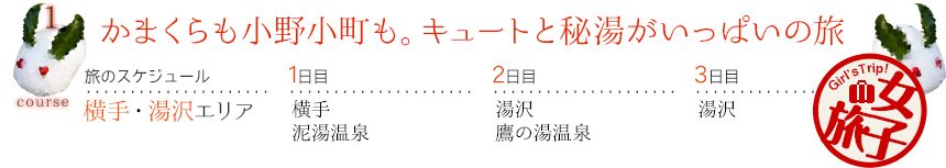 コース1｜かまくらも小野小町も。キュートと秘湯がいっぱいの旅