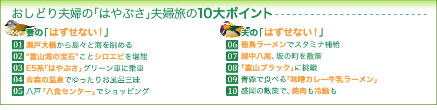 おしどり夫婦の「はやぶさ」夫婦旅 10大ポイント