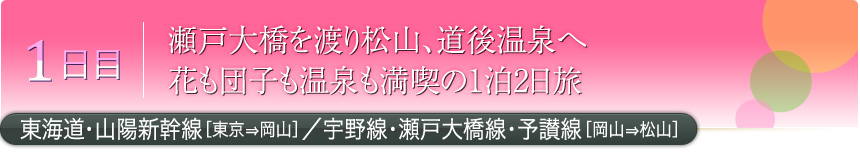 1日目 瀬戸大橋を渡り松山、道後温泉へ 花も団子も温泉も満喫の1泊2日旅 東海道・山陽新幹線［東京⇒岡山］／宇野線・瀬戸大橋線・予讃線［岡山⇒松山］