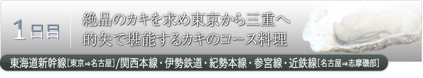 1日目｜絶品のカキを求め東京から三重へ 的矢で堪能するカキのコース料理｜東海道新幹線［東京⇒名古屋］／関西本線・伊勢鉄道・紀勢本線・参宮線・近鉄線［名古屋⇒志摩磯部］