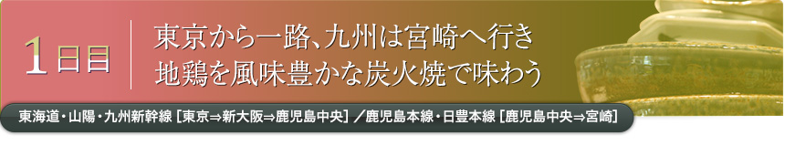 1日目｜東京から一路、九州は宮崎へ行き地鶏を風味豊かな炭火焼で味わう｜東海道・山陽・九州新幹線［東京⇒新大阪⇒鹿児島中央］／鹿児島本線・日豊本線［鹿児島中央⇒宮崎］