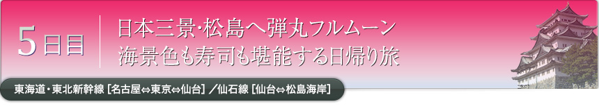 5日目｜日本三景・松島へ弾丸フルムーン 海景色も寿司も堪能する日帰り旅｜東海道・東北新幹線［名古屋⇔東京⇔仙台］／仙石線［仙台⇔松島海岸］