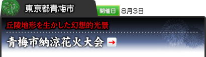 東京都青梅市｜開催日 8月3日｜丘陵地形を生かした幻想的光景｜青梅市納涼花火大会