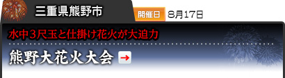 三重県熊野市｜開催日 8月17日｜水中３尺玉と仕掛け花火が大迫力｜熊野大花火大会