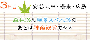 ３日目｜安芸太田・湯来・広島｜森林浴＆絶景スパ入浴のあとは神楽観賞でシメ