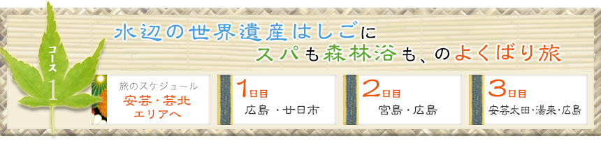 コース１｜水辺の世界遺産はしごに スパも森林浴も、のよくばり旅 