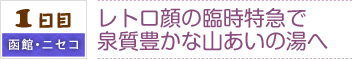 1日目｜函館・ニセコ｜レトロ顔の臨時特急で
泉質豊かな山あいの湯へ