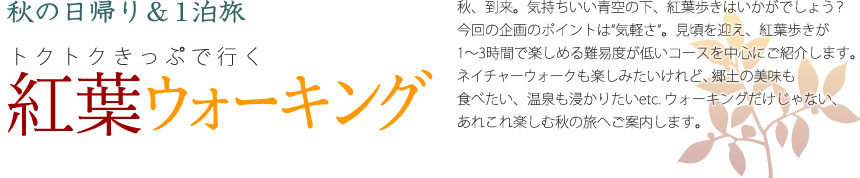 秋の日帰り＆1泊旅 トクトクきっぷで行く 紅葉ウォーキング