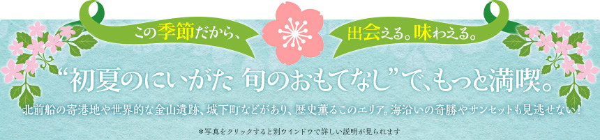 この季節だから、出会える。味わえる。“初夏のにいがた　旬のおもてなし”で、もっと満喫。