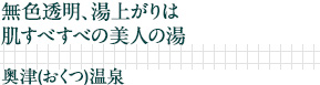 無色透明、湯上がりは肌すべすべの美人の湯｜奥津（おくつ）温泉