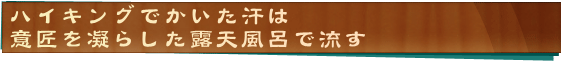 ハイキングでかいた汗は意匠を凝らした露天風呂で流す