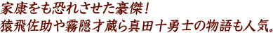 家康をも恐れさせた豪傑！猿飛佐助や霧隠才蔵ら真田十勇士の物語も人気。