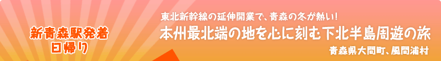 新青森駅発着／日帰り 東北新幹線の延伸開業で、青森の冬が熱い！ 本州最北端の地を心に刻む下北半島周遊の旅 青森県大間町、風間浦村