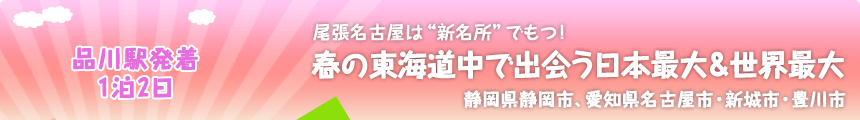 品川駅発着／1泊2日 尾張名古屋は“新名所”でもつ！ 春の東海道中で出会う日本最大＆世界最大 静岡県静岡市、愛知県名古屋市・新城市・豊川市