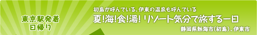 東京駅発着／日帰り 初島が呼んでいる、伊東の温泉も呼んでいる 夏！海！食！湯！ リゾート気分で旅する一日 静岡県熱海市（初島）、伊東市