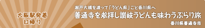 大阪駅発着／日帰り｜瀬戸大橋を渡って「うどん県」こと香川県へ｜善通寺を参拝し讃岐うどんも味わうぶらり旅｜香川県善通寺市