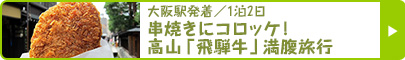 大阪駅発着／1泊2日｜ぐるっと高山本線、“乗り鉄”夏の食べ歩き｜串焼きにコロッケ！高山「飛騨牛」満腹旅行｜岐阜県高山市（高山）