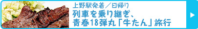 上野駅発着／日帰り｜夏のスタミナ、東北本線“乗り鉄”グルメ旅｜列車を乗り継ぎ、青春18弾丸「牛たん」旅行｜宮城県仙台市（仙台）