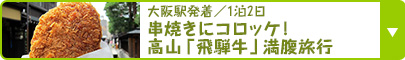 大阪駅発着／1泊2日｜ぐるっと高山本線、“乗り鉄”夏の食べ歩き｜串焼きにコロッケ！高山「飛騨牛」満腹旅行｜岐阜県高山市（高山）