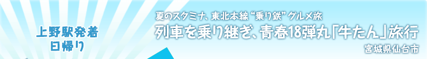 上野駅発着／日帰り｜夏のスタミナ、東北本線“乗り鉄”グルメ旅｜列車を乗り継ぎ、青春18弾丸「牛たん」旅行｜宮城県仙台市