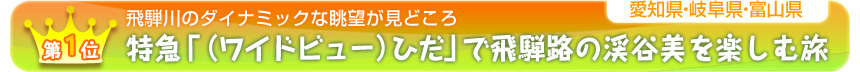 第１位　 飛騨川のダイナミックな眺望が見どころ 特急「（ワイドビュー）ひだ」で飛騨路の渓谷美を楽しむ旅 ［愛知県・岐阜県・富山県］