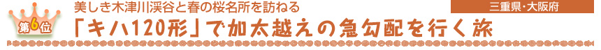 第６位　 美しき木津川渓谷と春の桜名所を訪ねる 「キハ120形」で加太越えの急勾配を行く旅 ［三重県･大阪府］