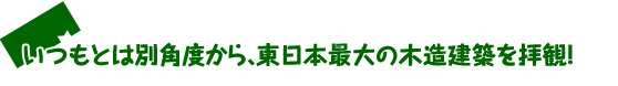 いつもとは別角度から、東日本最大の木造建築を拝観！